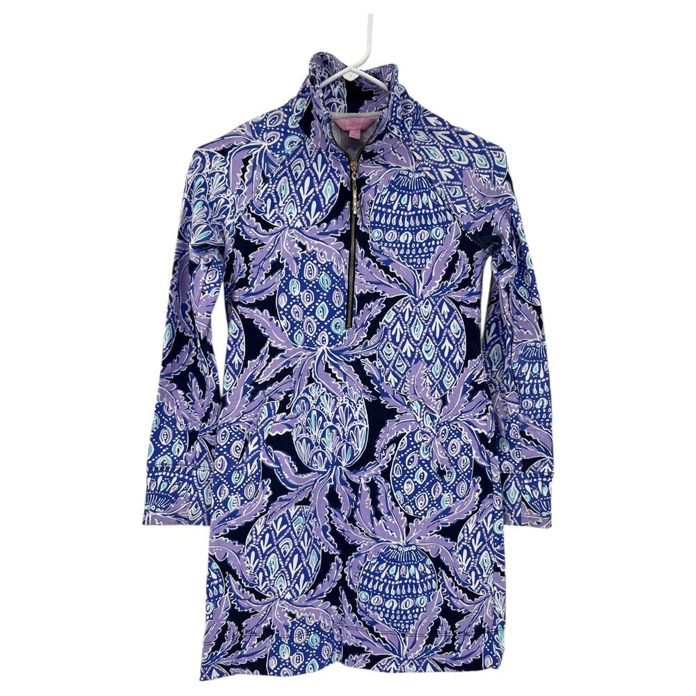 Lilly Pulitzer Skipper Popover Long Sleeve Dress Coca Safari Lilac UPF 50 XXS